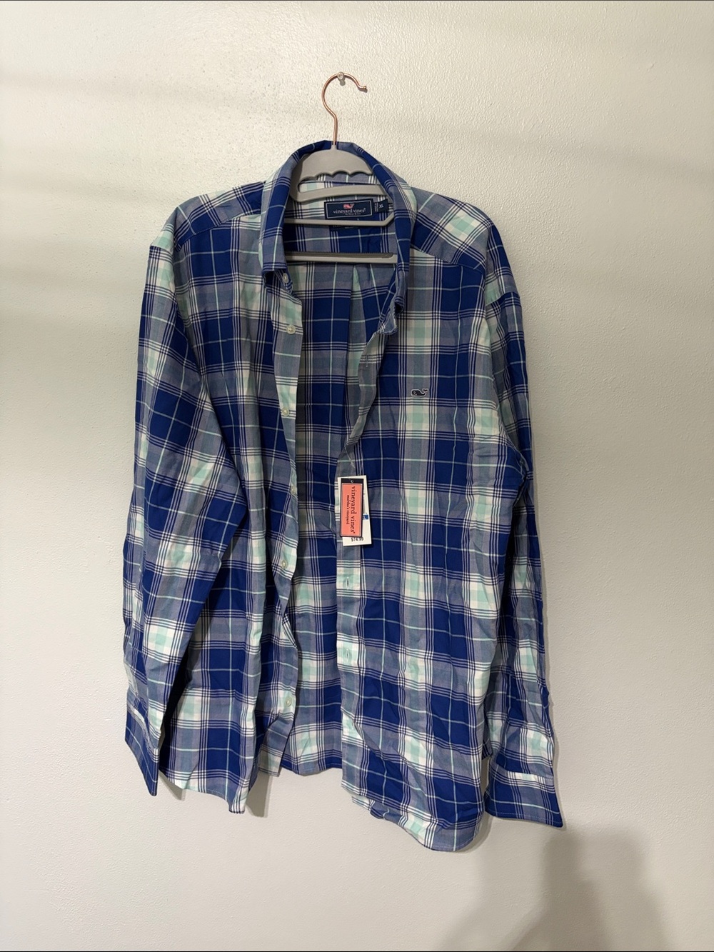 Vineyard Vines Blue and White Plaid Button-Down Shirt